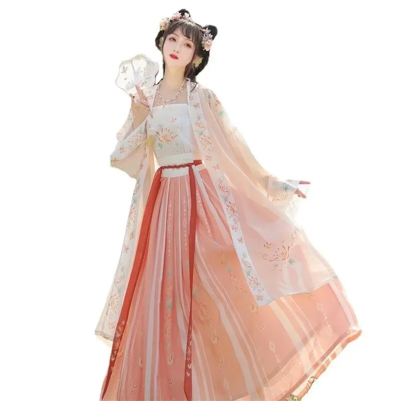 hhh 2025 المرأة الصينية التقليدية القديمة أنيقة فستان هانفو الجنية التطريز المرحلة ملابس رقص الشعبية الرجعية سونغ سلالة 3 فطيرة