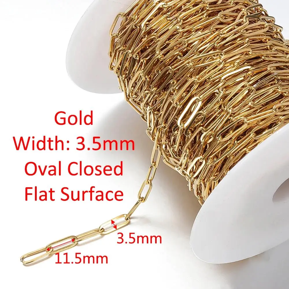 Kein Verblassen, 2 Meter, 1 Meter, ovale Kette aus Edelstahl, flache Kette und runde Kette für DIY-Halskette, Armband, Schmuckherstellung, Zubehör