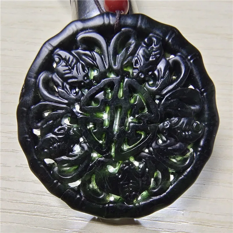 

Genuine Dark Green Jade Wufu Pendant Double-sided Medicinal King Stone Blessing in Front of The Necklace Pendant