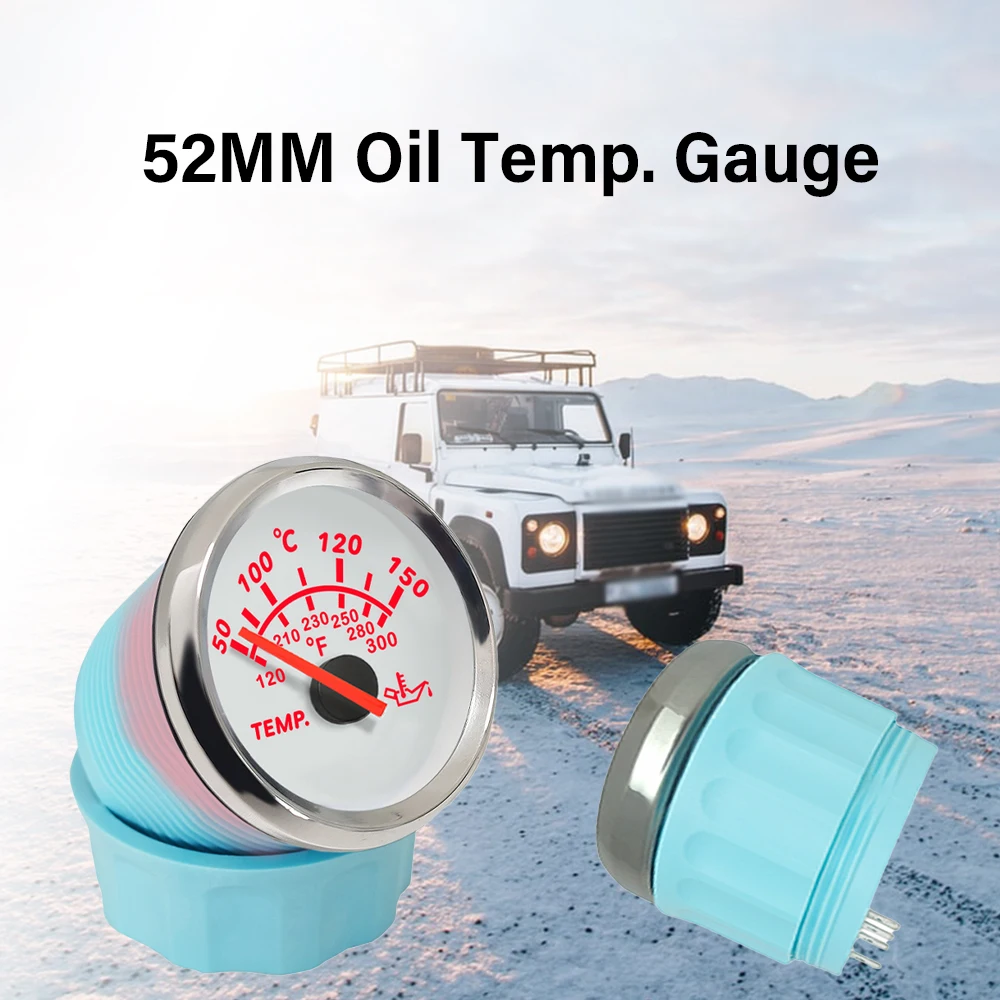ELING 52mm New Universal Waterproof Boat Oil Temp Gauge Meter 50-150℃ with Red Backlight 12V 24V for Car Boat Yacht