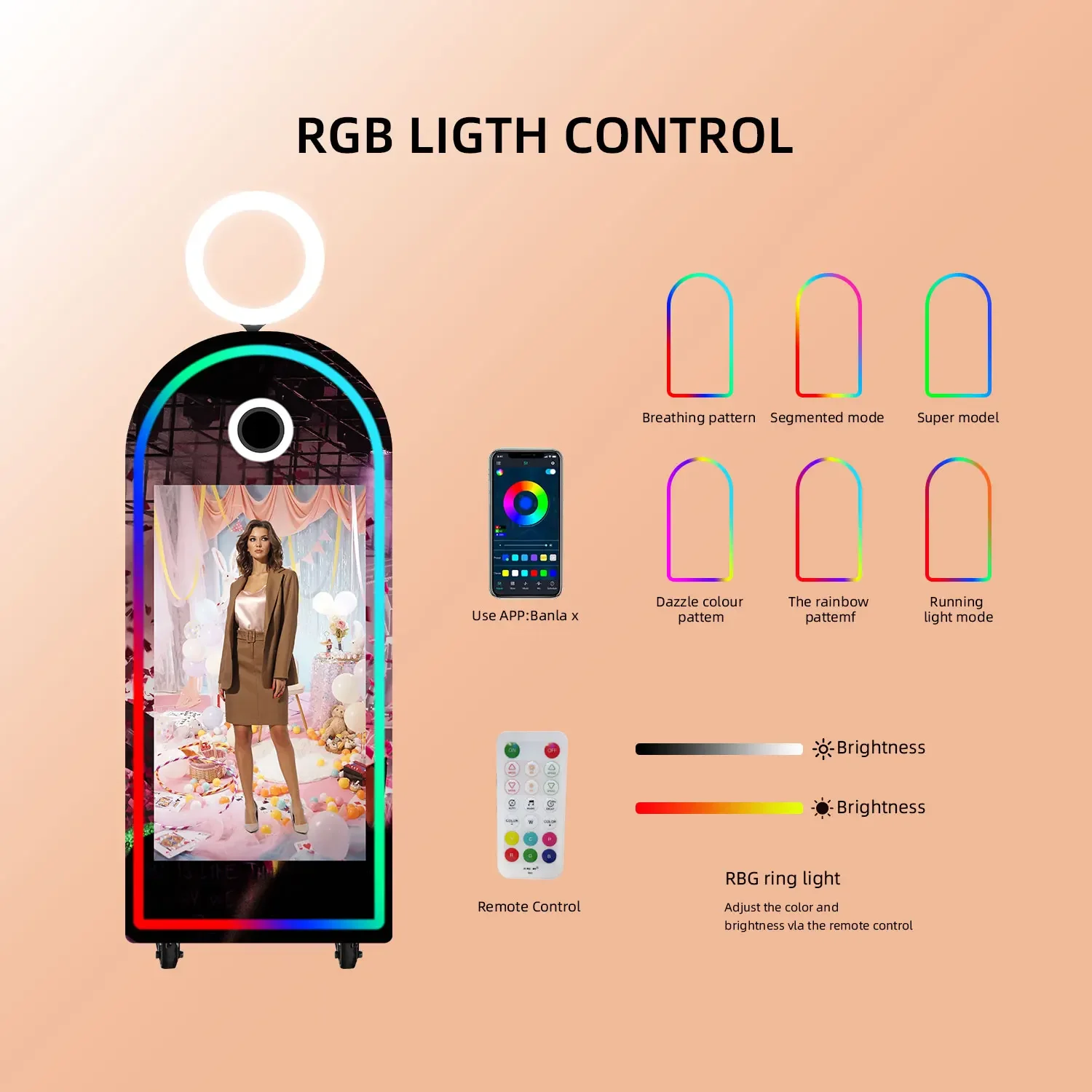 كابينة تصوير بمرآة سحرية على شكل قوس سيلفي مع شاشة لمس 43 بوصة وطابعة أميرة رقمية ذاتية كشك تصوير للحفلات #2