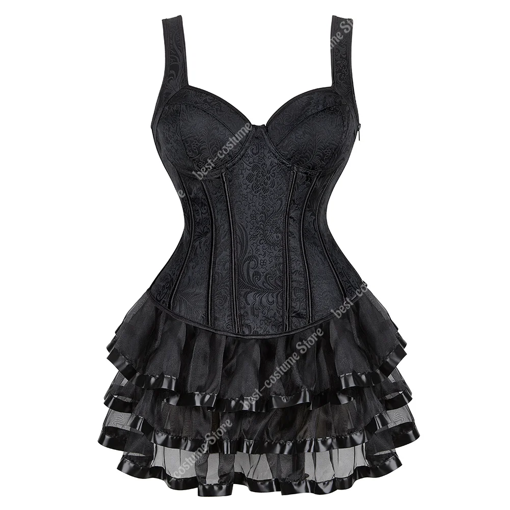 Burlesque Corset Dresses for Women Plus Size Sexy Corset Lingerie Top With Cup Black Sexy Lace Corset Dress With Straps