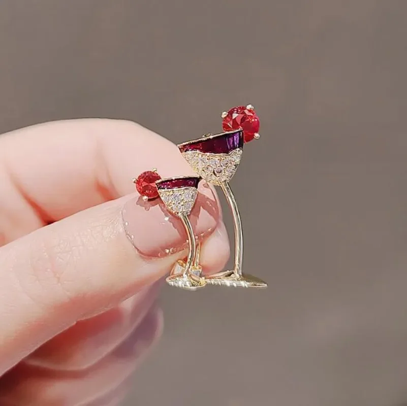 Fashion Red Wine Glass  Designs Cocktail Glass Pins Women Accessories