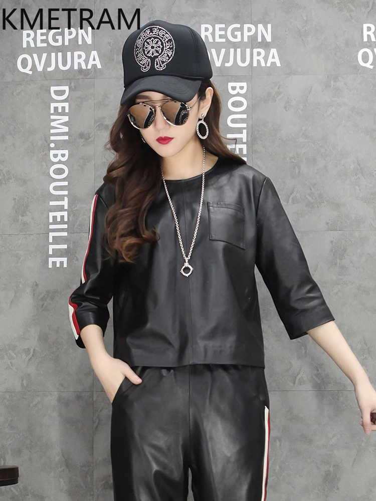 100% 천연 양피 자켓 여성 패션 블랙 짧은 정품 가죽 자켓 풀오버 코트 가을 옷 2025 여성 дубленка