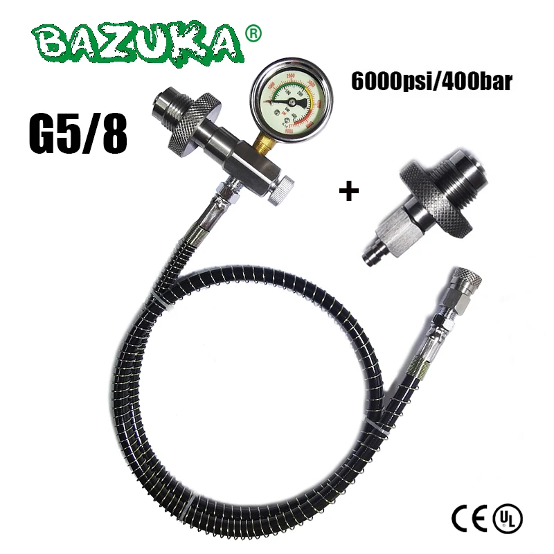 New HPA Air DIN Dive Cylinder Decanting Equalising Fill Station Pressure Hose and Pressure Gauge Dual 232 and 300 Bar