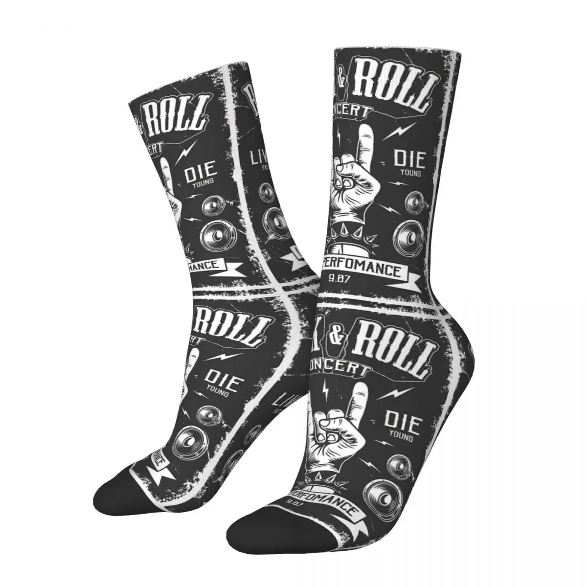 Happy Men\'s Socks Concert Live Fast Die Young Life Performance Vintage Rock N Roll Hip Hop Crew Crazy Sock Gift Pattern Print