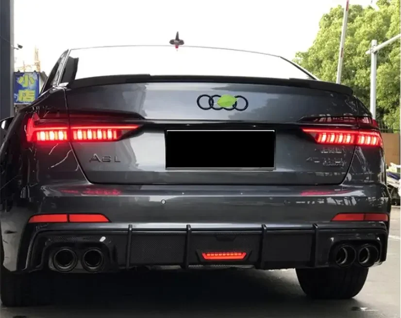 REAL CARBON FIBER REAR BUMPER TRUNK LIP SPOILER DIFFUSER For Audi A6 S6 SLINE RS6 C8 2019 2020 2021 2022 (With Light)