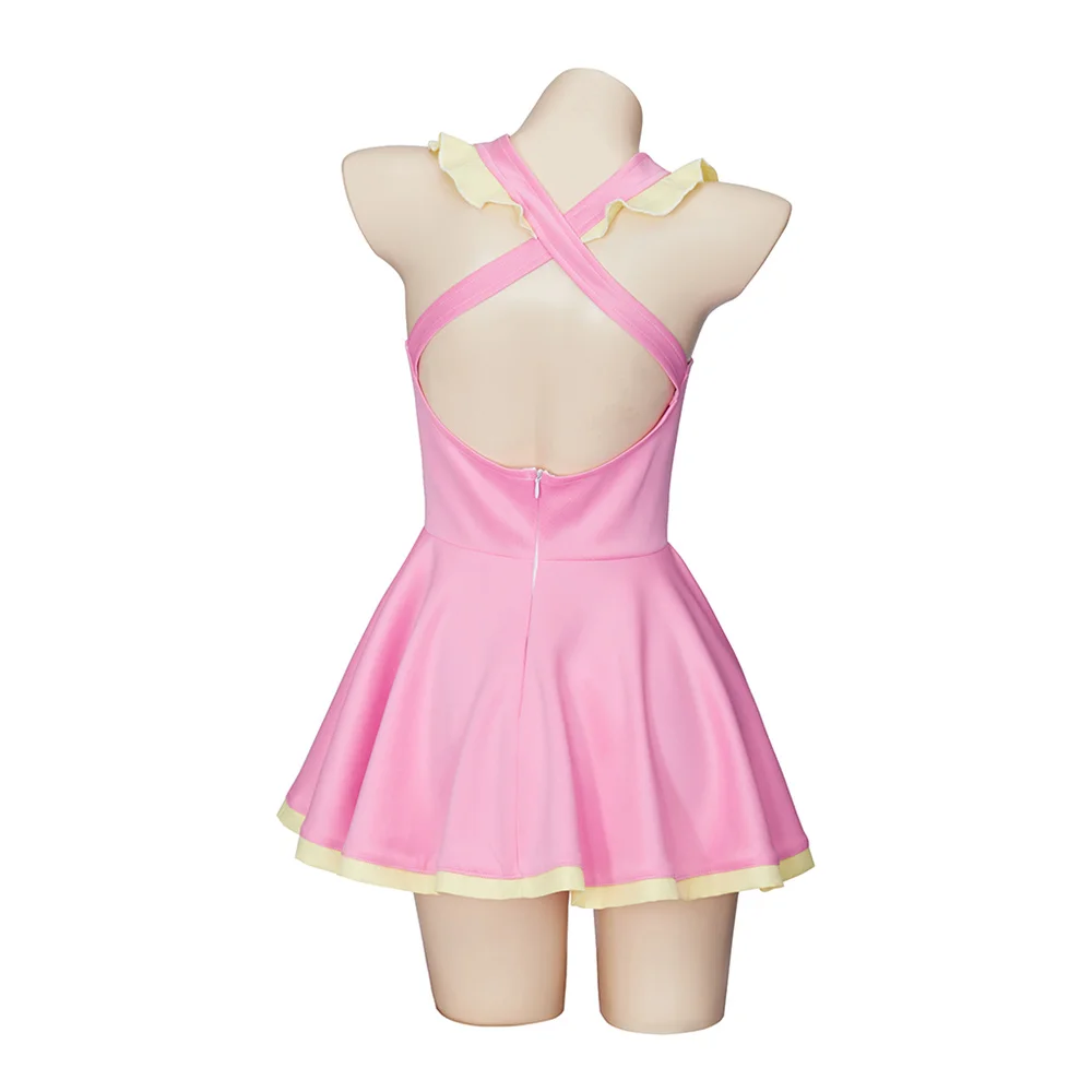 Anime Me!Me!Me! Chan Cosplay Costume Women Sexy Pink Mini Dress Full Set Halloween Carnival Party Outfit