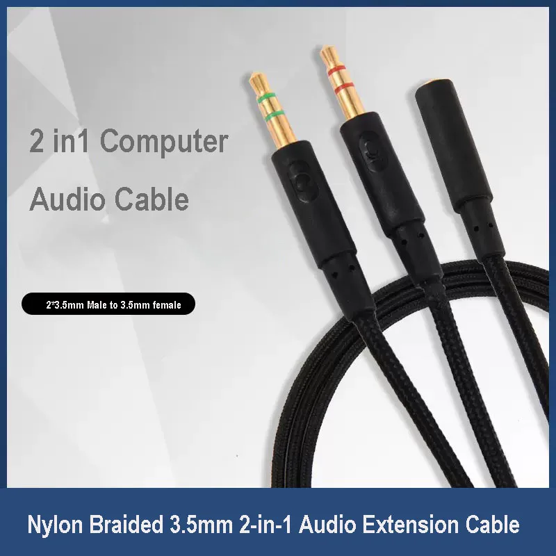 2m 3.5mm TRRS 2-in-1 Audio Y Splitter Cable Mic+Audio Extension Cord for HyperX Cloud Stinger Alpha Gaming Headphones Cable