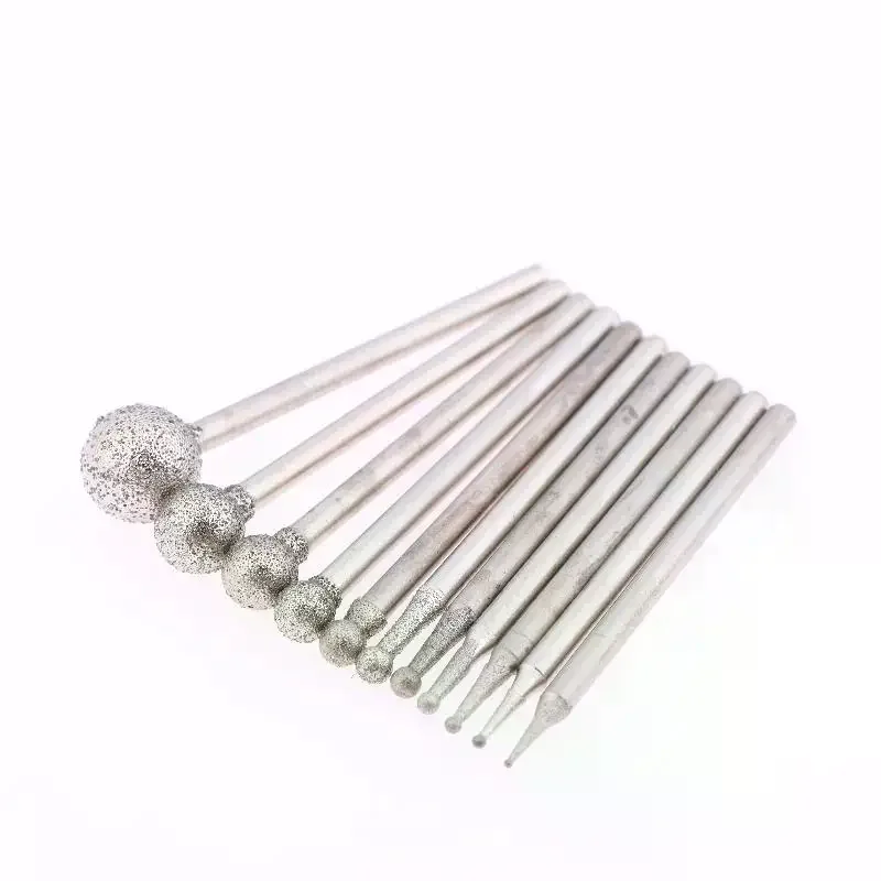 1/2Set Grind Needle Head Cutter Jade Carve Tool Engrave Rotary Spherical Burr Tool 2.35mm Shank Round Ball