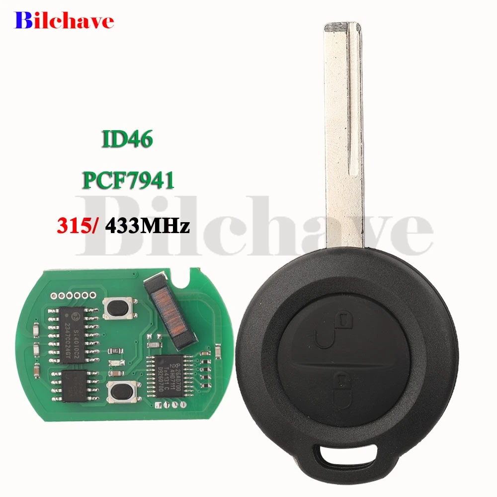 jingyuqin 315/433MHz ID46 PCF7941 2 Buttons Remoce Car Key For Mitsubishi Colt 2002-2012 Cabriolet 2006-2008 Smart HU56 Blade