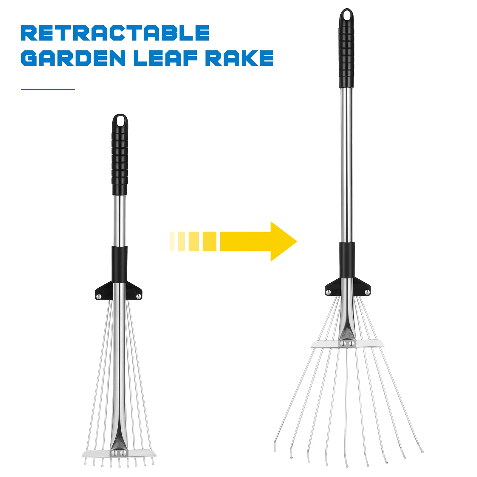 Ancinho de metal telescópico ajustável retrátil folhas ancinho ferramenta de jardinagem para gramado quintal liga de alumínio de aço resistente