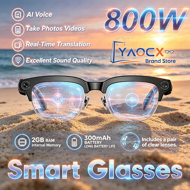 

Take Photos Video 800W Camera Smart Glasses AI Voice Control Real-Time Translation 2GB RAM 300mAh Battery Outdoor Smart Glasses
