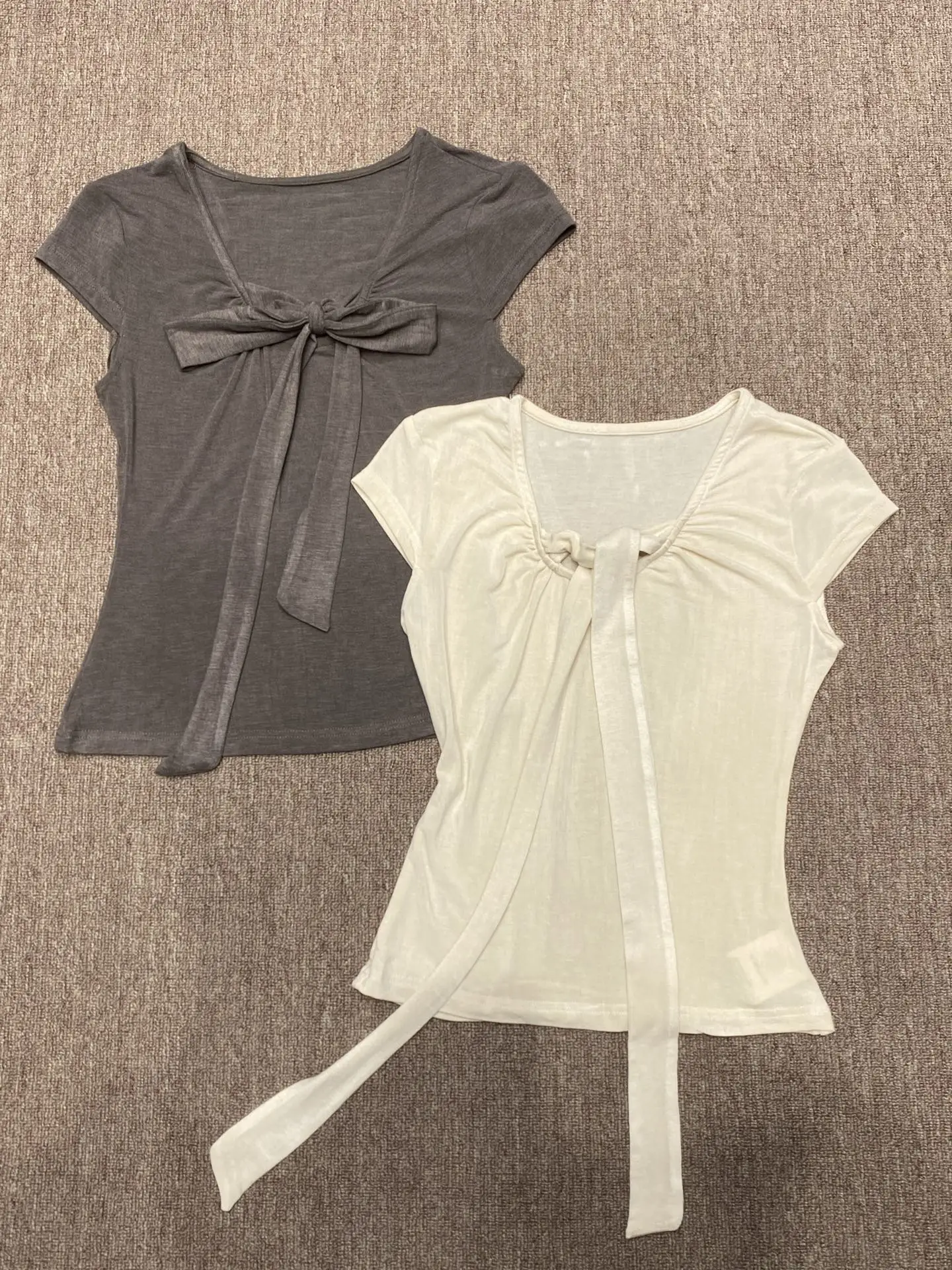 

Women's Knot Short Sleeve T-Shirt Slim Fit Fashionable Ageless Versatile Cotton Knitted V-neck Spring Commute Style