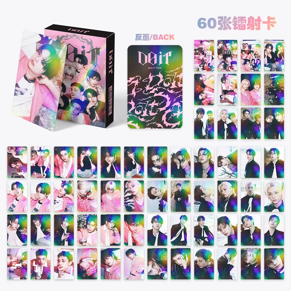 

KPOP 60 шт. лазерная карта STRAYKIDS Felix Hyun Jin Bang Chan новая поддержка вентилятора маленькая карта флэш-карта двусторонняя коллекция карт ЛОМО