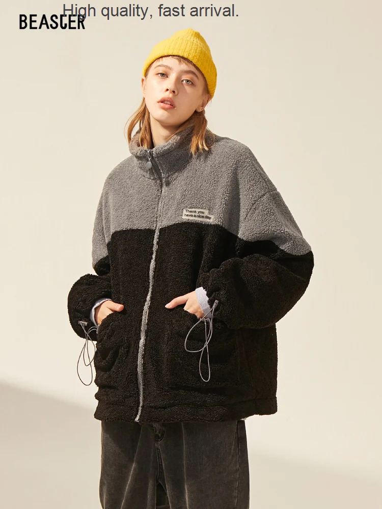 

Face Berber Ghost Fleece Coat Jacket Stitching Male and Female Couples Wear Autumn-Winter Warm and Thickening Trendy Casual