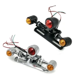 1 Pack Motorcycle Tail Brake Light with License Tag Red Stop Taillight Waterproof Metal Plastic Retro Rear Lights