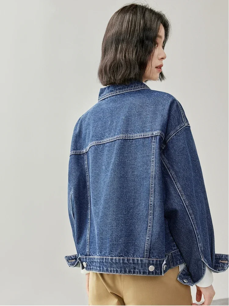 SENTUBILA Embroidery Cotton Denim Jackets for Women 2024 Autumn Casual Short Denim Coat Female Long Sleeve Outerwear W43W56028