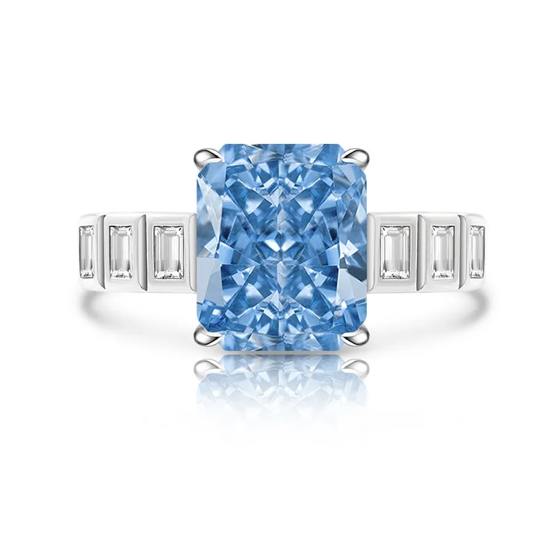 خاتم من الفضة الإسترليني عيار 925 على شكل زهرة ثلج مربع مرصع بالألماس عالي الكربون وخاتم نسائي فاخر ومتعدد الاستخدامات