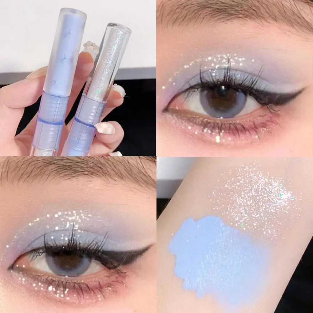 Sombra Líquida Dupla Cabeça com Glitter para Mulher, 2 em 1, Fosco Leve, Ferramenta de Maquiagem para Olhos, Clareador, Impermeável, Diamante, Sombra