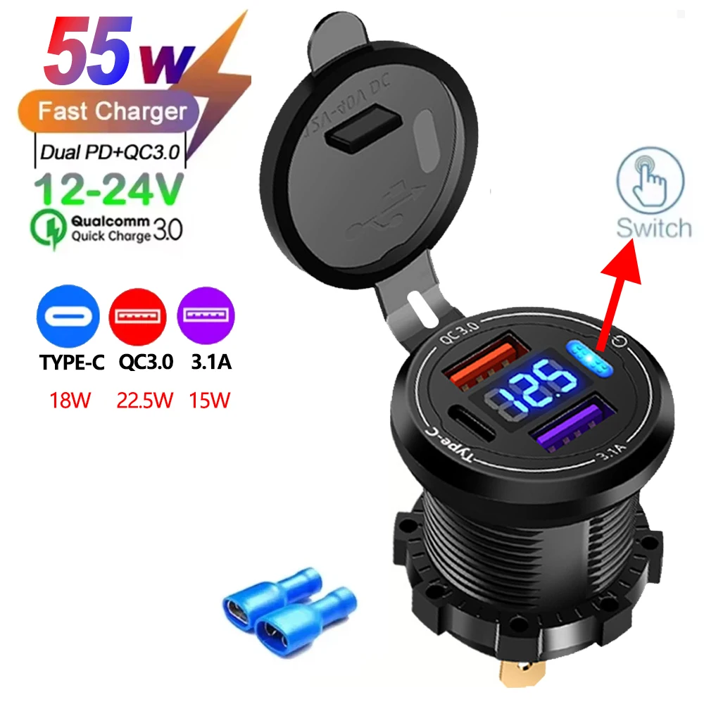 2/3/4 Poort PD QC 3.0 USB Autolader met Voltmeter Socket Stopcontact Adapter Waterdicht voor 12 V/24 V Auto ATV Boot Hot Koop