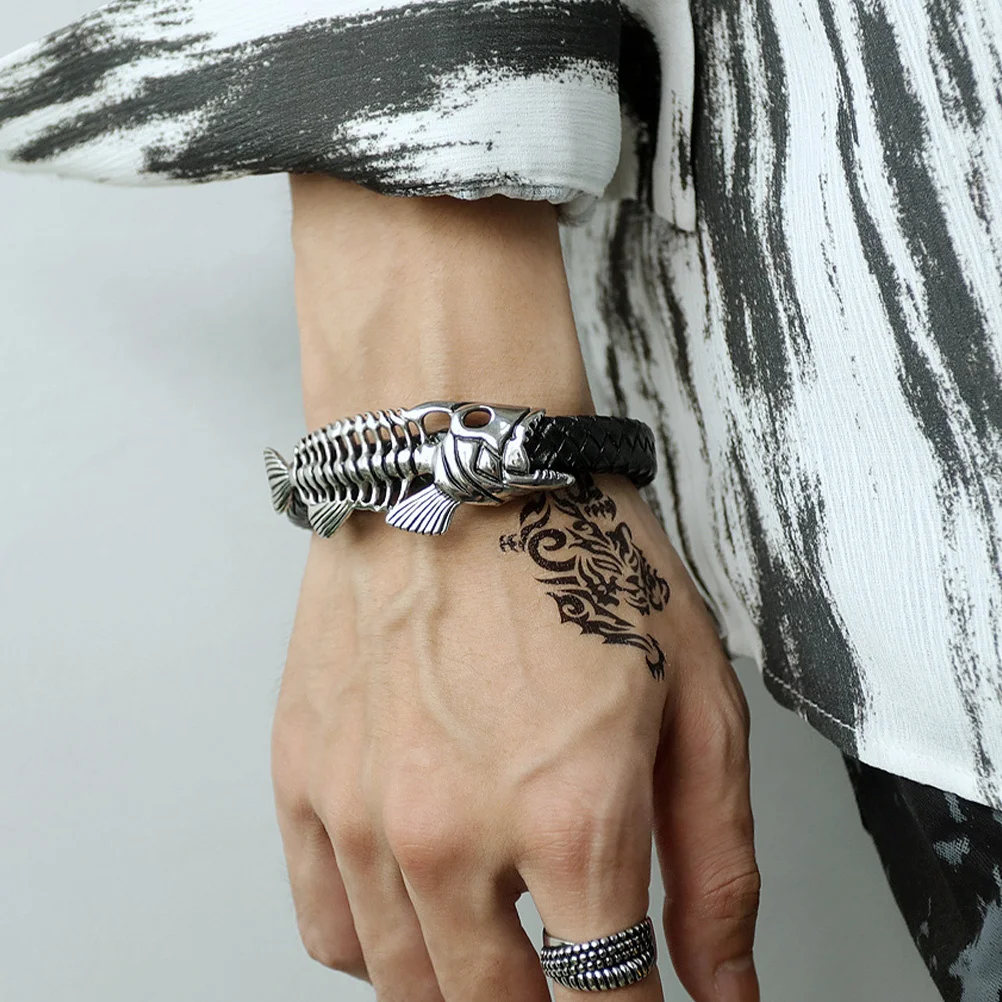 

1 Piece Hip Hop Fish Bone Bracelet for Men Premium Stainless Steel Adjustable Punk Retro Wrist Chain Jewelry Gift