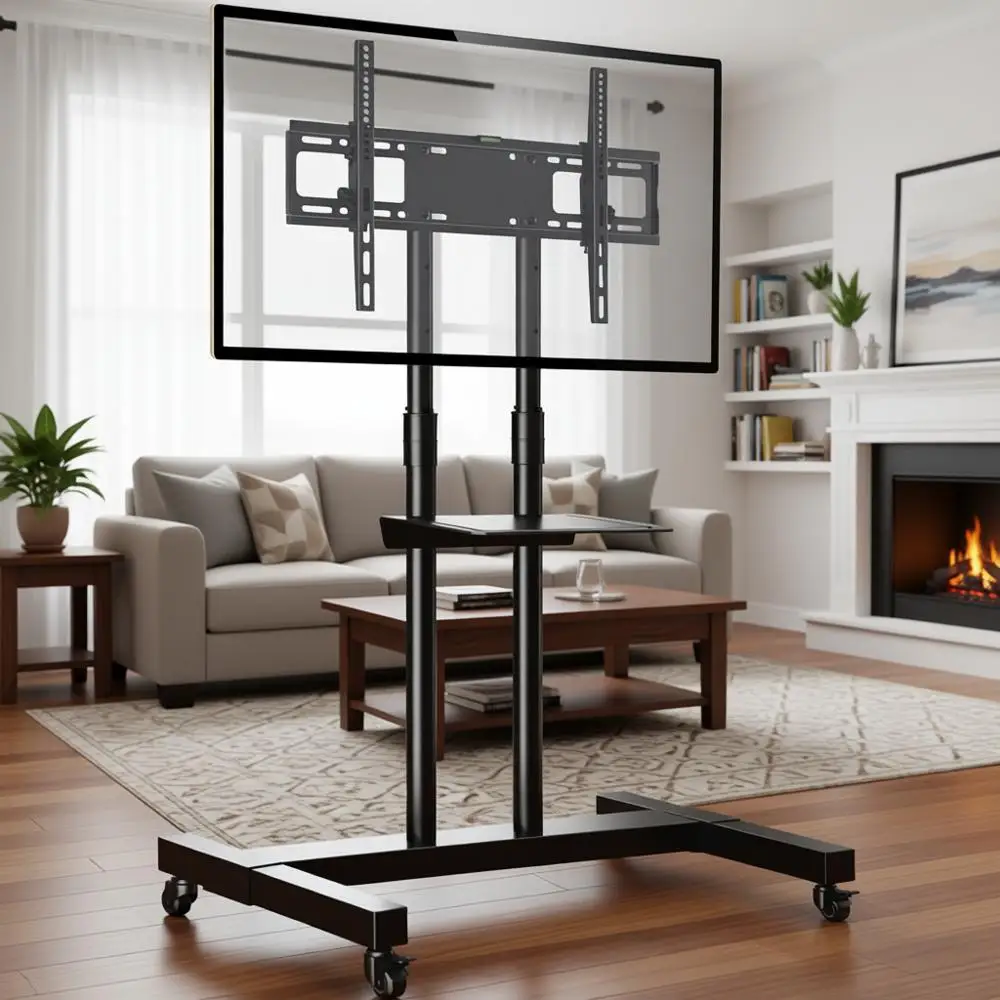 Carrinho de TV Móvel com Altura Ajustável para TVs de 32 a 83 Polegadas com Rodas Bloqueáveis e Suporte