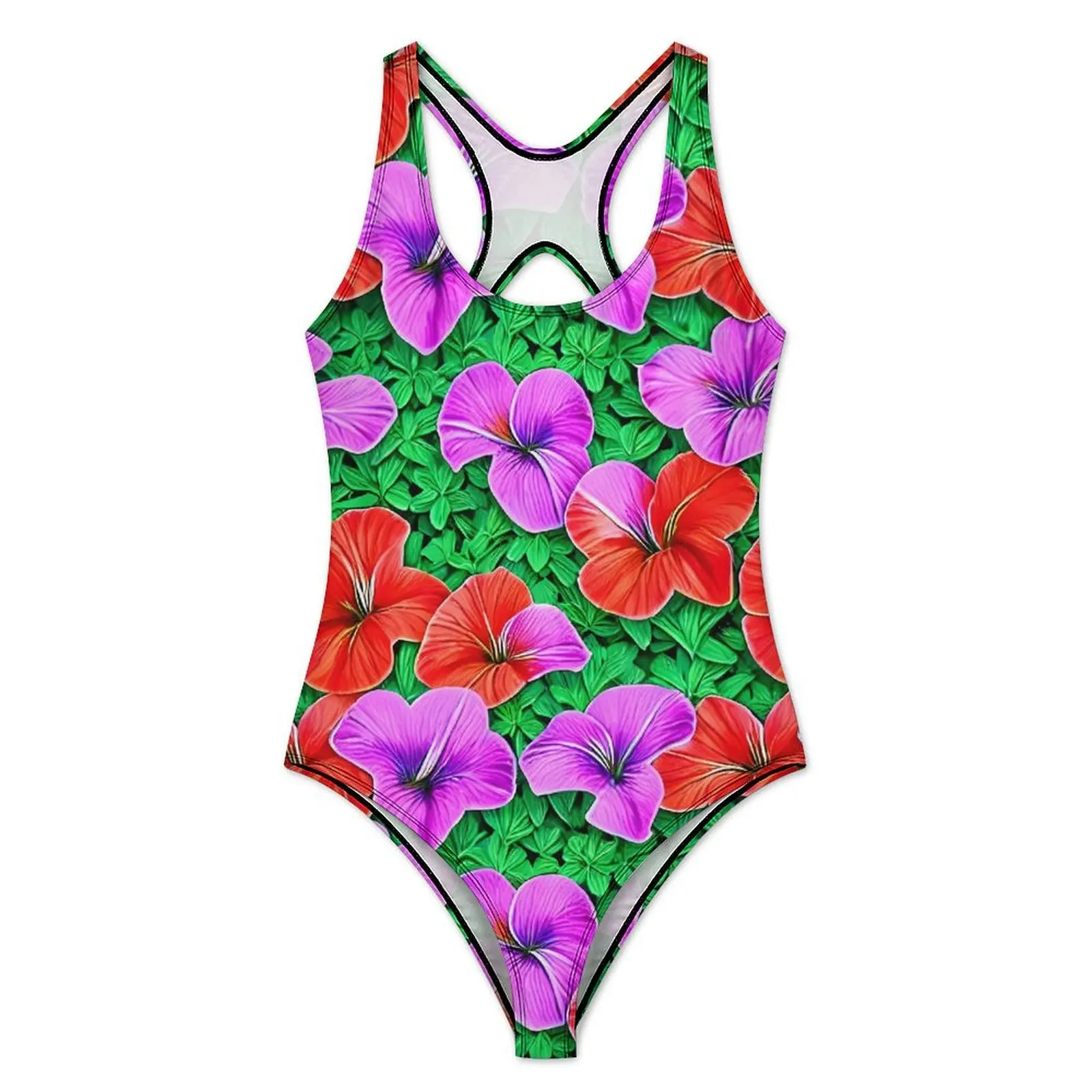 Floral Print Swimsuit Colorful Hibiscus Swimwear One Piece Pool Bodysuit Sleeveless Bathing Suits Female Push Up Sexy Beachwear