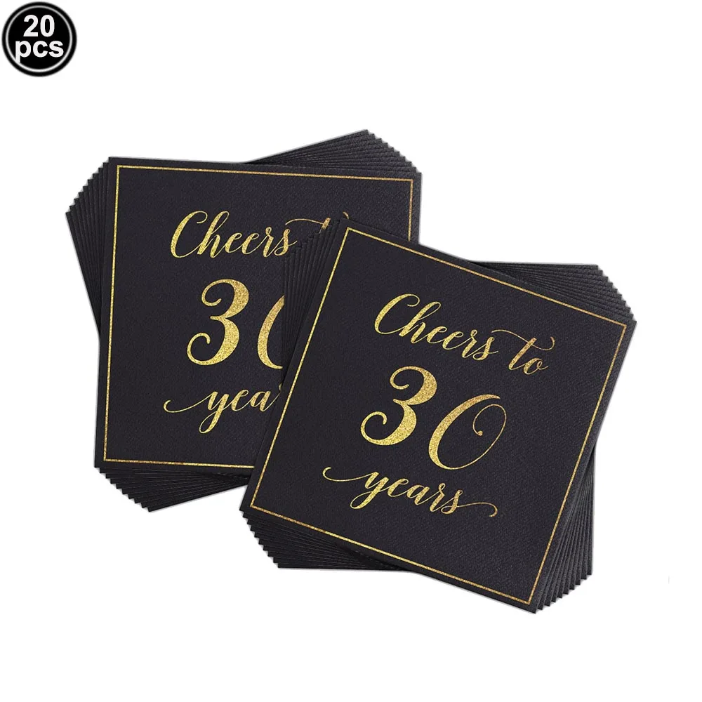 20/40/60/80pcs Black Gold Napkins Commemorative Birthdays Party 60Years Old Disposable Napkins Retirement Party Decorations