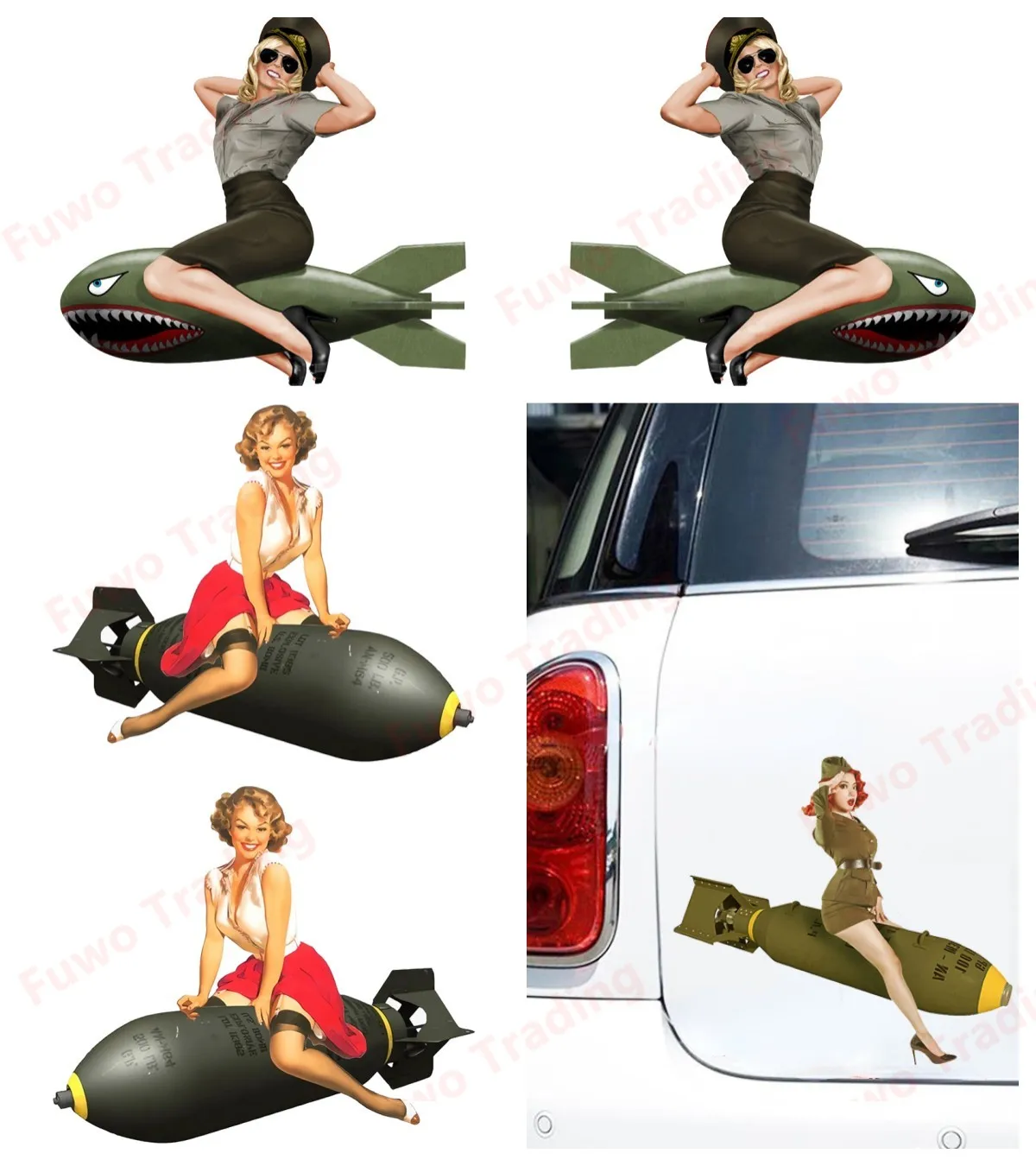Hot selling Rocket Pin Up Girl Decal Retro Hot Rod Car Sticker Bomb Drop Pinup Girl Cartoon Car Styling Motorcycle Decoration