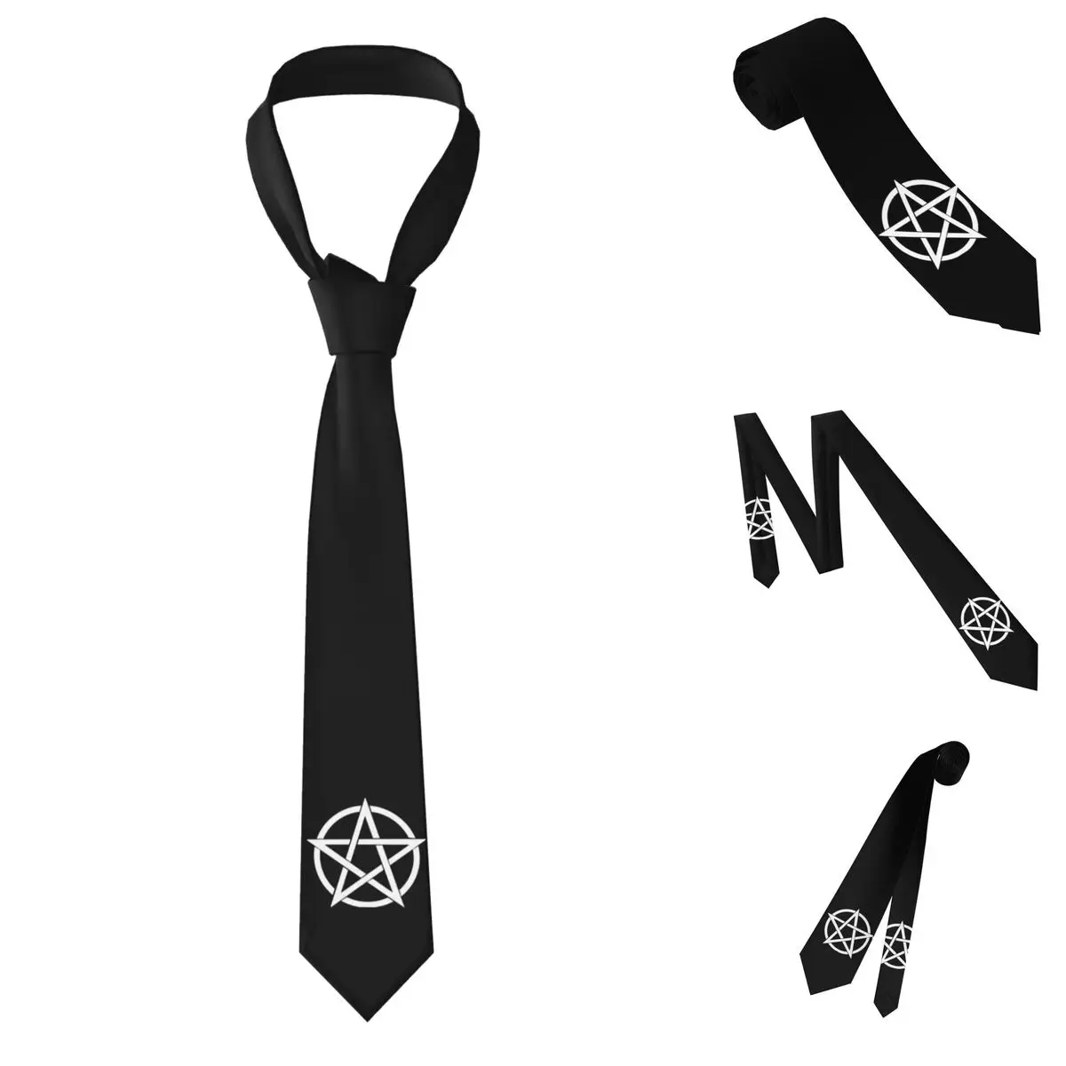 Occult Satanic Pentagram Necktie for Men Silk Polyester Slim Neck Ties Wedding Suits Tie Casual Gravatas