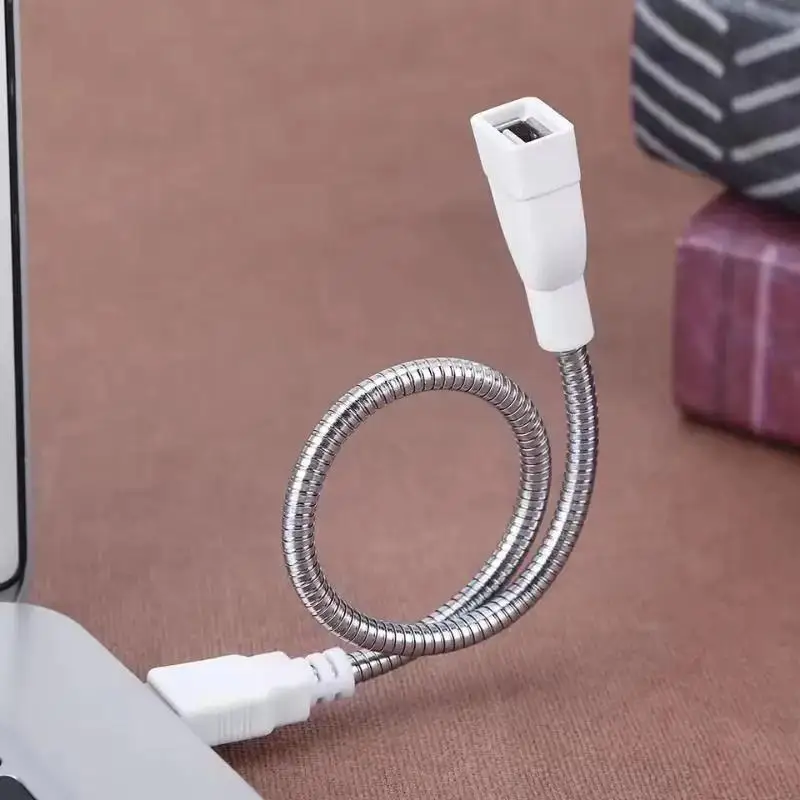 USB Desk Lamp With Power Cable Extension Cord Flexible Metal Hose - Adjustable Bright Desk Light