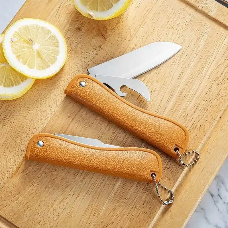 Stainless Steel Folding Fruit Knife With Bottle Opener Perfect For Home Kitchen Outdoor Picnic Camping Daily Use