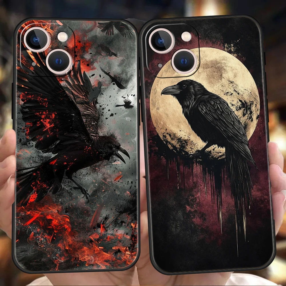 

Phone Case Cover for iPhone 17 16 15 14 13 12 Pro Max 11 Pro Max 17 AIR Plus Shockproof Soft TPU Shell Black Raven Fundas Capas