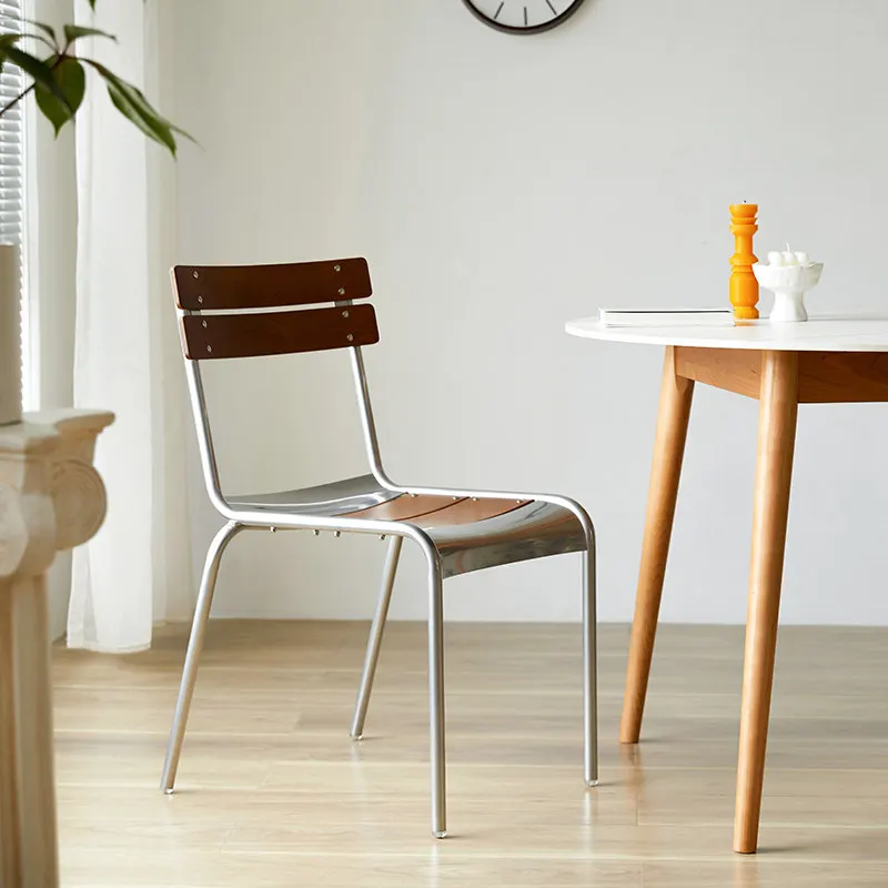 Nordic dining chair restaurant simple Japanese retro furniture stainless steel color leisure chair cafe solid wood back chair