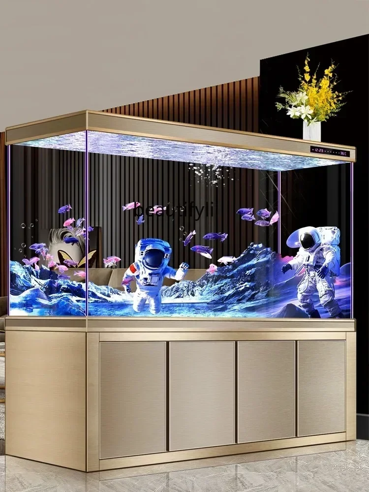 Modern Fish Tank Bottom Filter Super White Glass Aquarium Large Living Room Floor Ecological Pot Change Water Dragon Fish Tank