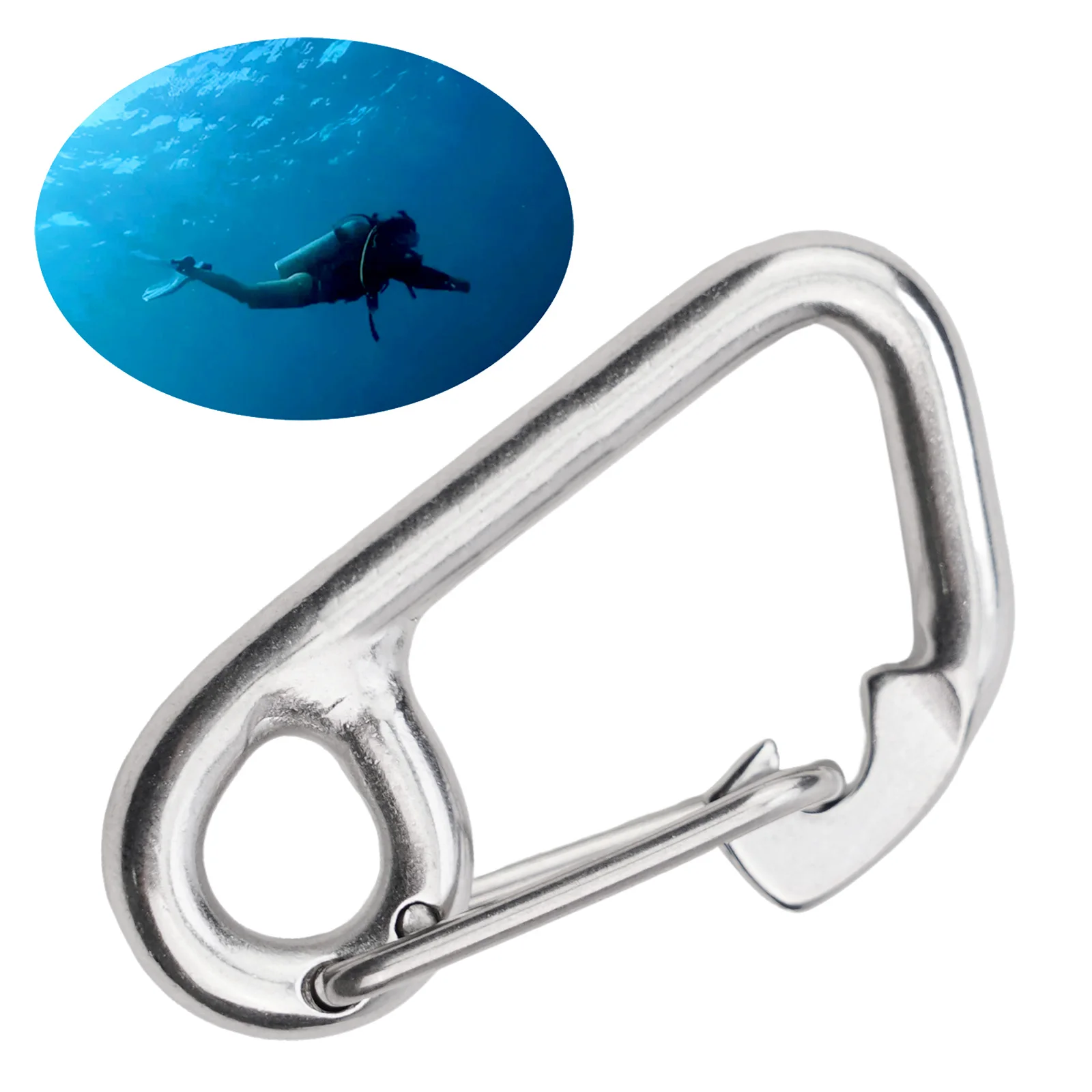 Carabiner Dving Hook Diving Buckle Safety Scuba Diving Silver Simple Hook Buckle Kayak Boat 316 Stainless Steel