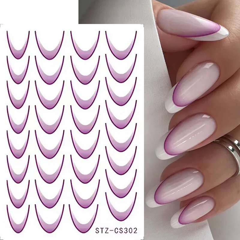 Gradiënt Franse Lijn Nagelstickers Stickers Paars Roze Blauw 3d Franse Tips Manicure Nail Art Gel Schuifregelaars Decoraties Accessoires