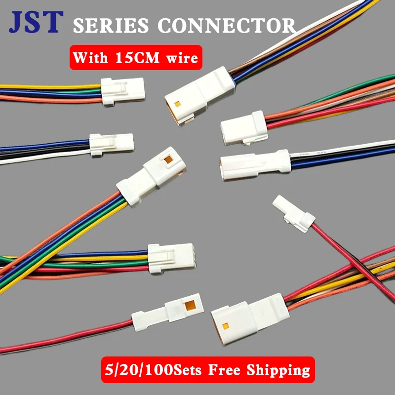 JST Electrical Connector 2P 3P 4P 6P 8P Waterproof Wire Connector Plug Male And Female Socket With 20AWG 15cm Cable 02R/02T-JWPF