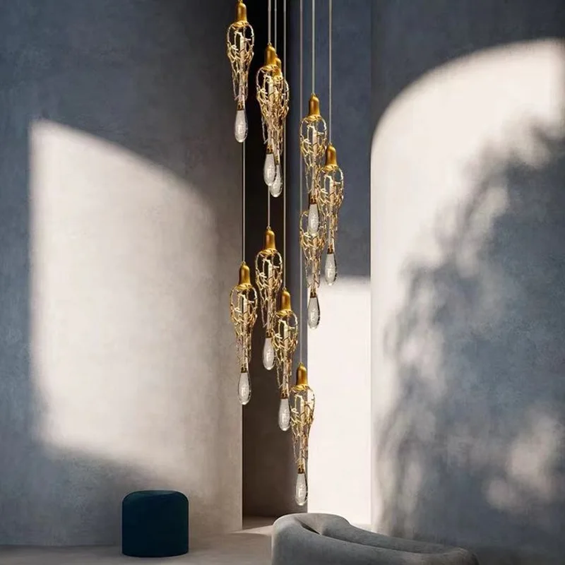 

Bronze Crystal Chandelier - Full Copper Pendant Lamp for Staircase, Hotel, Villa & Living Room - Stylish Ceiling Luster Light