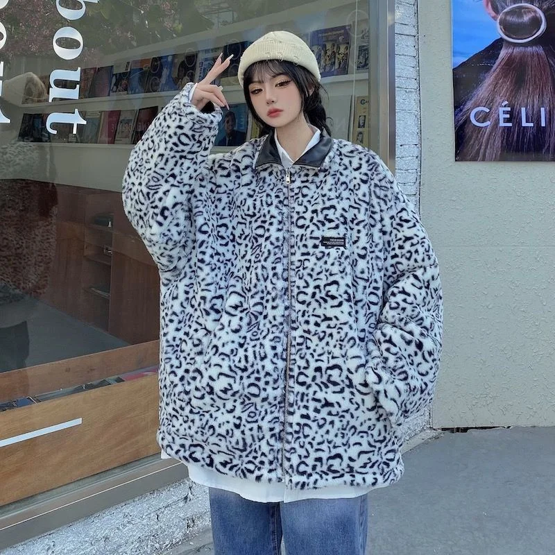 2023 New Double Faced Leopard Pattern Thickened Plush Coat Women\'s Vintage Leather Co Student Cotton Coat Cotton Coat Fashion