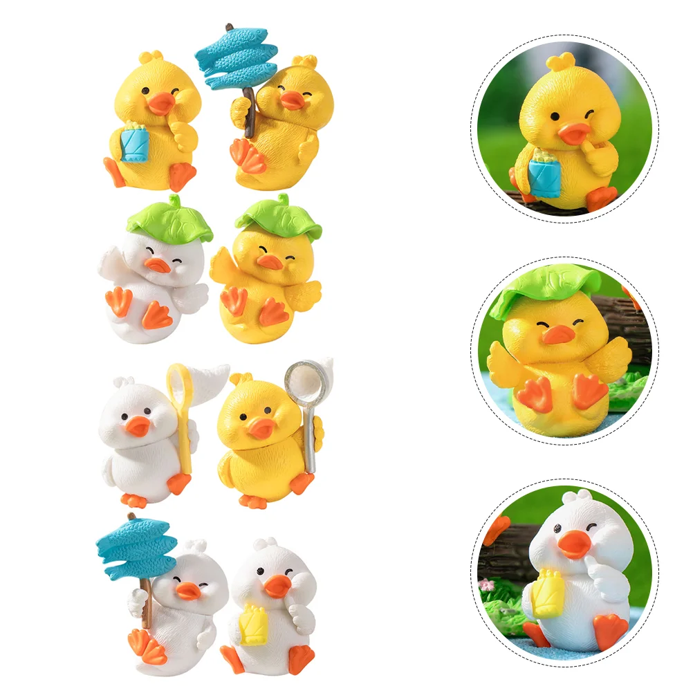 

8 Pcs Mini Ducks Toy Animals Tiny Resin Garden Decor Figures Miniature Small Cute Statue Figurines Landscape Decoration