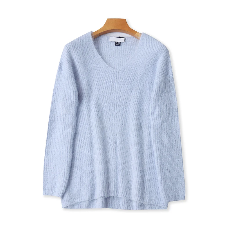 

Осень-зима, женский свободный повседневный трикотаж с v-образным вырезом, теплый универсальный длинный свеч, удобный модный антивозрастной вязаный топ