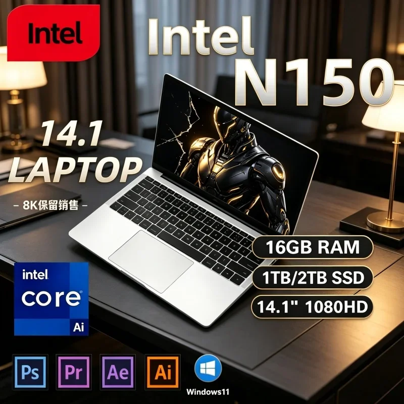 Intel Core N150 14.1' HD Laptop New Hot 16GB 32GB 2TB Win11 2026 Office Study Gaming PC