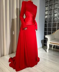 Scoggins Red A-Linescoop Neckline Floor-Length Zipper Up Evening Dresses Long Sleeves Vestidos De Festa Elegant Party Dresses