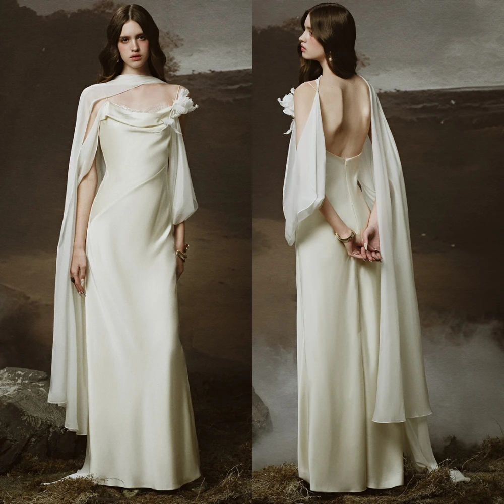

Customized Soft Satin Evening Dress High Quality Boat Neck Flowers Prom Dresses Delicate Watteau Train Special Occasion Gowns