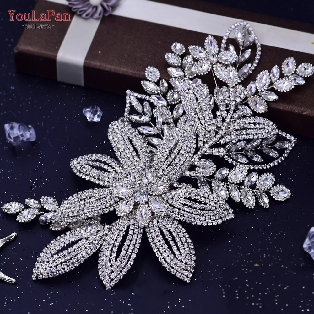 TOPQUEEN Shiny Head Piece for Bride Rhinestone Wedding Headband Woman Hair Accessories Bridesmaid Headdress for Party HP427