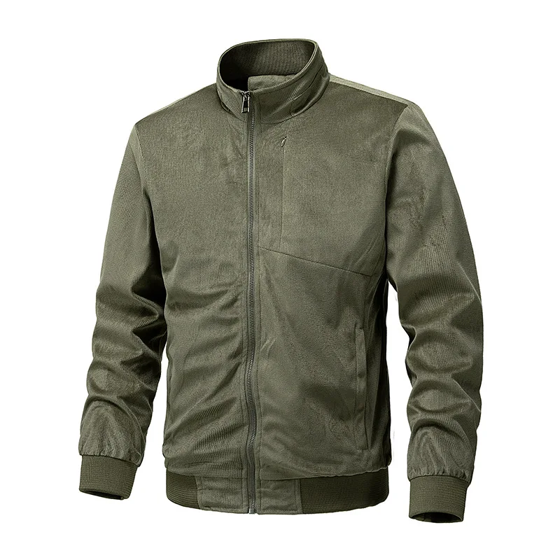 Men's Autumn Thin Suede Solid Color Zipper Jacket Casual Retro Long-Sleeved Cardigan Coat