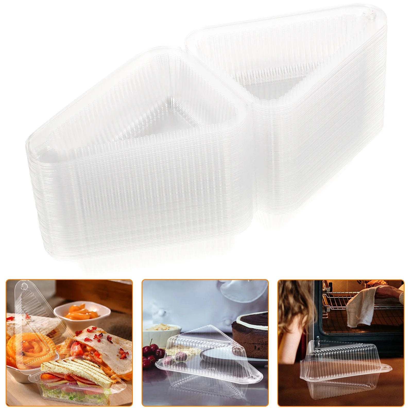 Caixa de bolo transparente para embalagem de sanduíche, recipiente triangular para sobremesa, armazenamento de cozimento, festa de casamento, organizador de almoço