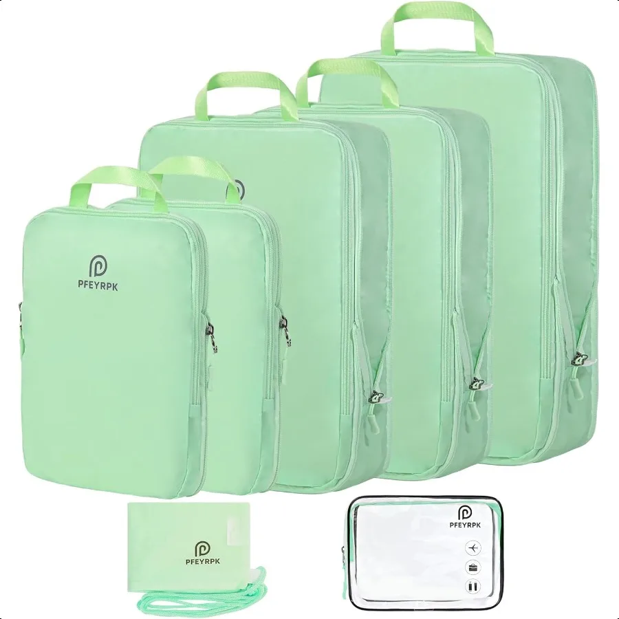

Lightweight Comprion Packing Cubes for Suitcases Comprible Expandable Travel Packing Organizer with Clear Toiletries and Backpa